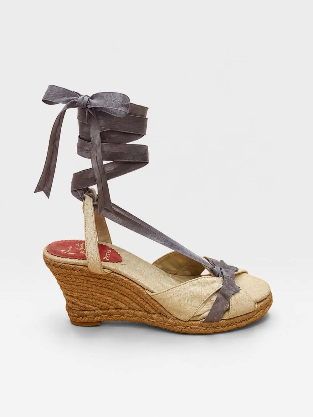 Christian Louboutin Cataribbon Blue Ribbon Leather Rope Espadrille Wedge Heel Si